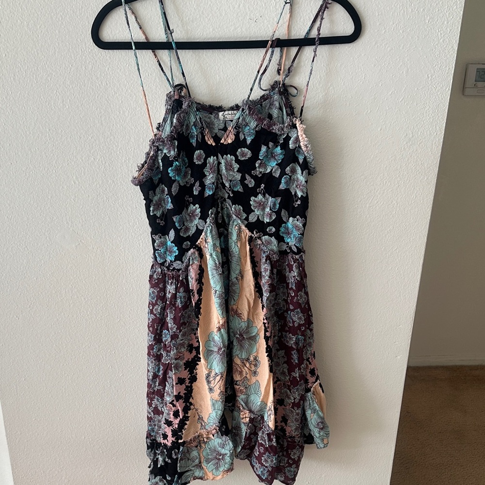 Free People Floral High Low Mini Dress - Black, Blue, Pink